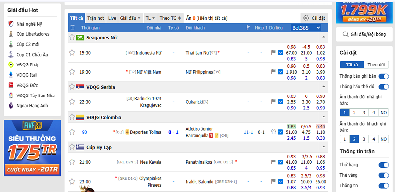 Giao diện Nowgoal dễ sử dụng